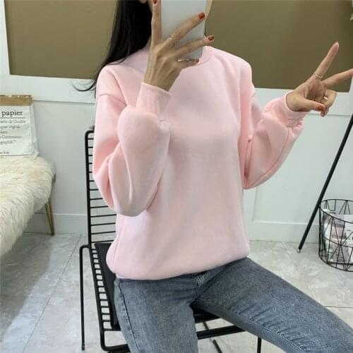 Velvet warm Womens Sweatshirt Hoodies Ladies Oversize womens candy high collar loose Pink Casual Hoodies for Women Girls