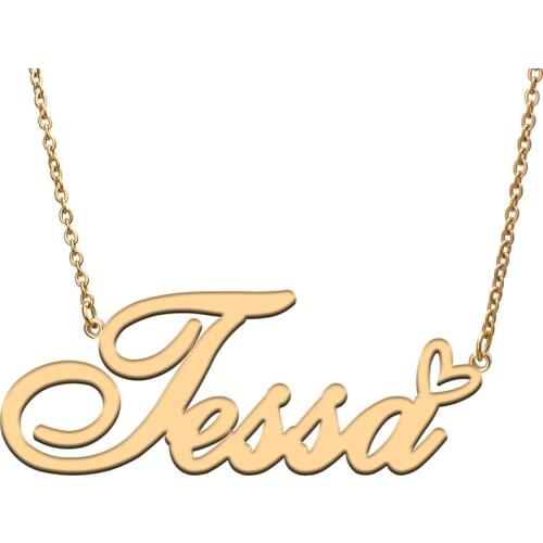 Tessa Love Heart Name Necklace Personalized Gold Plated Stainless Steel Collar for Women Girls Friends Birthday Wedding Gift