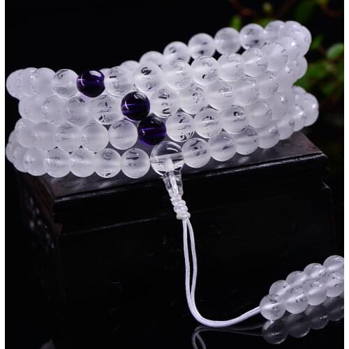 BRO775 Tibetan Mantras Prayer Beads Mala Natural Matted Crystal Rosary 6mm 8mm 10mm OM MANI PAD ME HUM