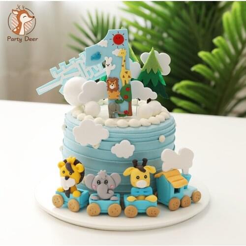 Animal Train 1 Cake Topper Kids 1st Birthday Party Decoration Boy Prince One Year Old First Birthday Cupcake Cake Toppers