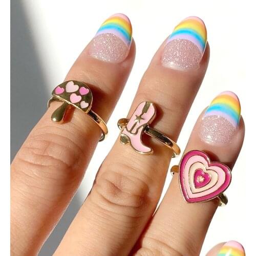 Y2K Jewelry Pink Heart Star Boots Rings for Women Metal Vintage Fashion Harajuku INS Ring Charms 90s Aesthetic Cute Gifts