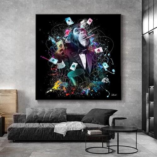 Funny Colorful Star Monkey Graffiti Art Canvas Painting on The Wall Posters and Prints Animals Pictures for Living Room Decor