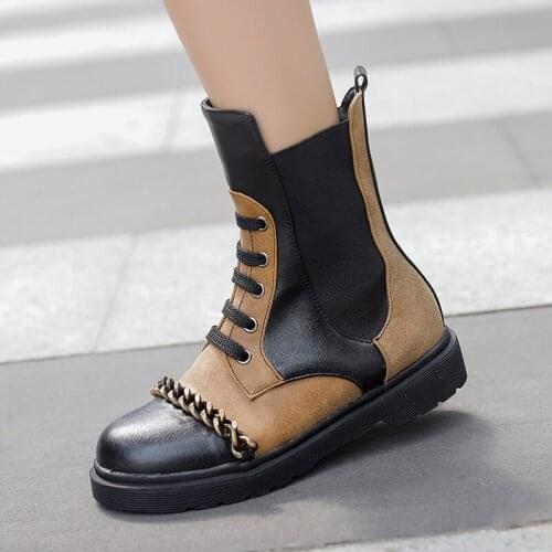 Spring Autumn Fashion Ankle Boots For Women High Heels Casual Cut-outs Buckle Round Toe Chain Thick Heels Platform Shoes 39 40