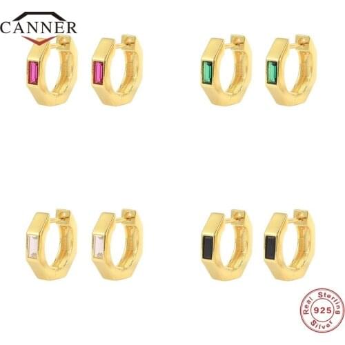 CANNER Luxury Colorful Zircon 925 Sterling Silver Piercing Cartilage Huggie Round Circle Hoop Earrings for Women Jewelry Gifts