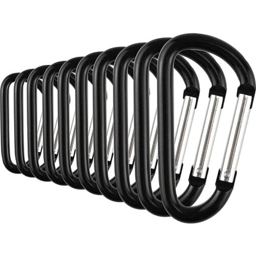 10 Pcs Aluminum Carabiner Clip D Shape Carabiners Spring Snap Hook Camping Traveling Hiking Keychains Keyring Outdoor Black
