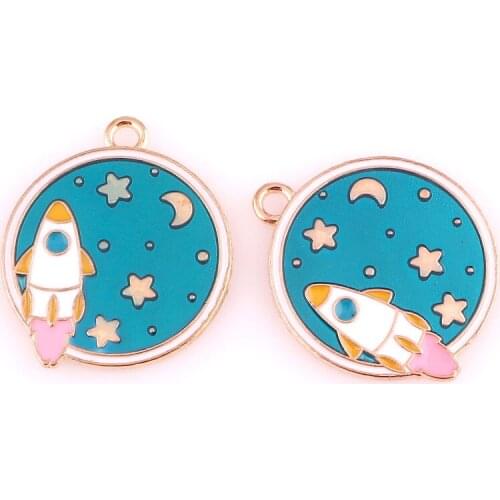 10pcs Round Spaceship 25*29mm Alloy Enamel Charms Jewelry Making Drop Oil Pendant DIY fit Bracelet Necklace Fashion Accessory