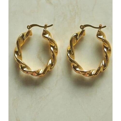 2021 New Minimalist Nickel&Lead Free Twisted Spiral Gold Statement Earrings Stainless Steel Chunky 18K Gold Plated Hoop Earring