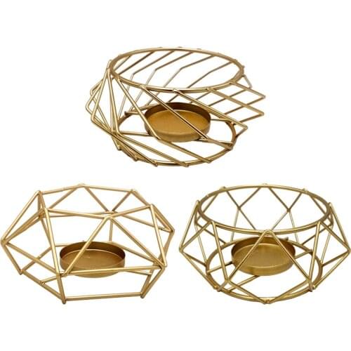 3D Geometric Gold Polished Tealight Candle Holder Table Top Centerpieces Weddings Event Party Decor Candleholder Stand