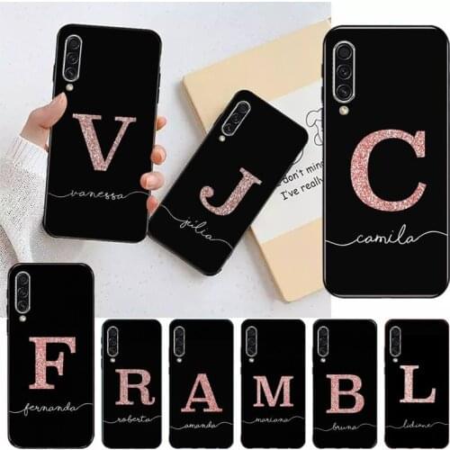 ABC Name Letter Monogram Pink Glitter Gold Phone Case For Samsung A40 A31 A50 A51 A71 A20E A20S S8 S9 S10 S20 Plus note 20 ultra