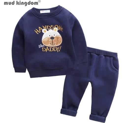 Mudkingdom Girls Boys Pant Set Fleece Sweatshirt and Pants Outfit for Kids Clothes Midweight Cartoon Letter Pattern Toddler Suit