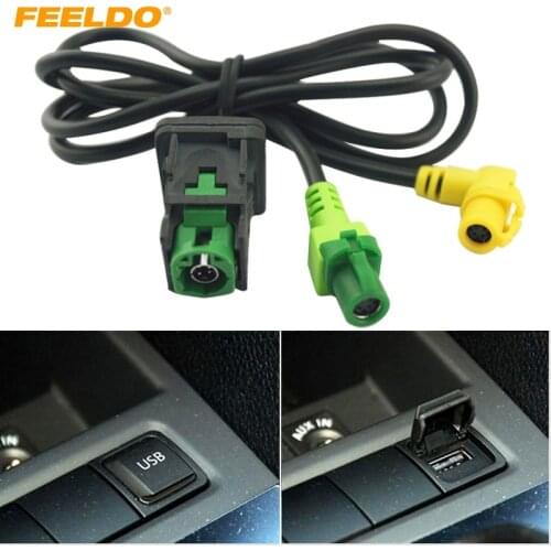 FEELDO Car OEM RCD510 RNS315 USB Cable With Switch For VW Golf MK5 MK6 VI 5 6 Jetta CC Tiguan Passat B6 Armrest Position #FD1698