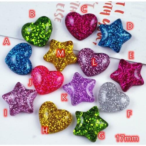 Cabochons Hearts Glitter Stars 20pcs Colorful Sparkle Heart Star Fashion Flat back Resin Cabochons Jewelry Accessories Supplies