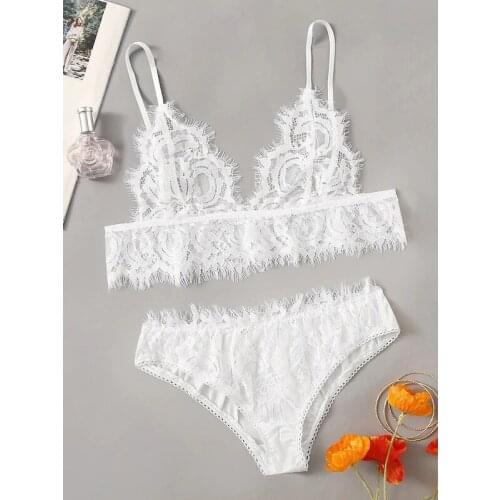 Fashion Women Bra Set Polyester Lace Lingerie Straps Sissy Panty Bandage Set Sexy Light and Breathable Underwear Sets