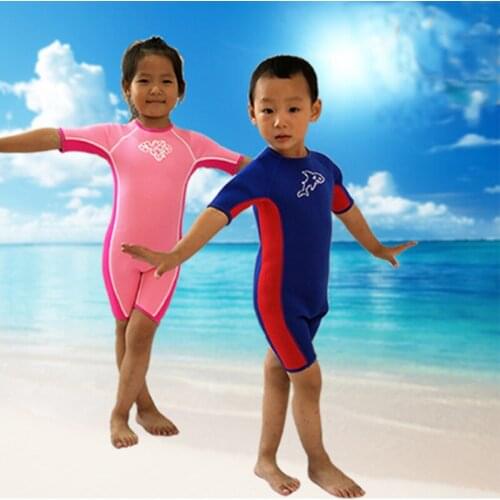 3mm Neoprene wetsuit for More than 12 months kids diving suits for boys girls One-piece Shorty Sleeves UV protection swimwears