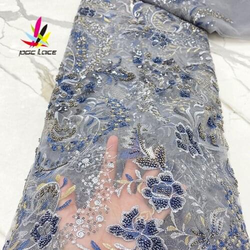2020 Newest Luxury Beaded Lace High Quality African Lace Fabric Handmade Lace Dresses Fabric for Wedding Bridal Lace Fabric