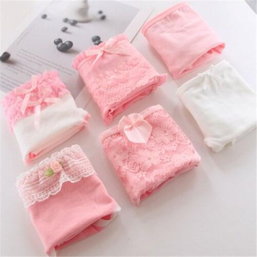 New 4Pcs/Lot Girl Panties Underwear Lace Briefs Cotton Lingerie Soft Comfortable Bowknot Cartoon Panty Wholesale SQ103-4