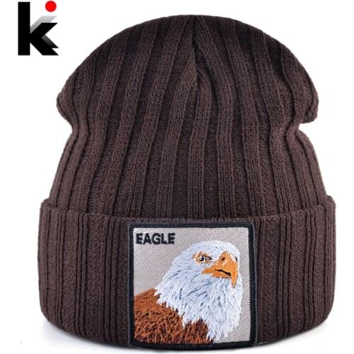 Solid Winter Beanie Hat Men Women Fashion Knitted Skullies Beanies With Eagle Patch Fashion Streetwear Gorras Hip Hop Bonnet Cap