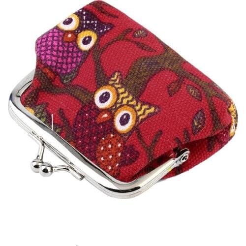 Mini Size Canvas Special Square Shape Cute Multi-color Owl Design Coin Money Bag Purse Wallet For Women Girl Lady
