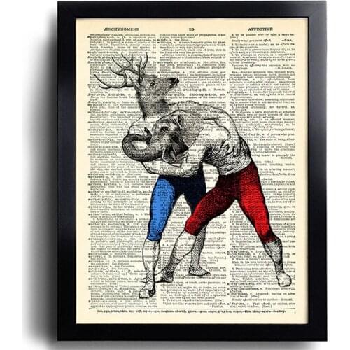 Elephant Deer Wrestling Prints Poster Kindergarten Animal Art Wall Canvas Painting Bedroom Living Room Nordic Home Decoration