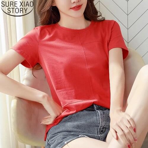 Pure Cotton Casual T-shirt Women Plus Size M-4XL 2021 New T-shirts Summer Solid Short Sleeve Round Collar Women Tops Tees 13589