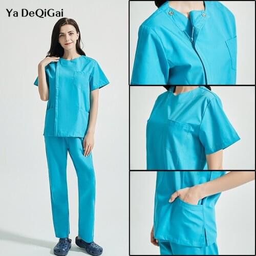 Short sleeve beauty salon workwear Health service scrub Uniform V-Neck scrubs lab uniform women Sets pet grooming scrub set/tops