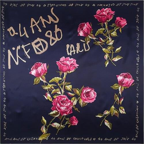 Luxury Square Hijab Scarf Women Rose Flowers Print Soft Satin Silk Scarves Head Handkerchief Wholesale Shawl Wrap 90x90CM