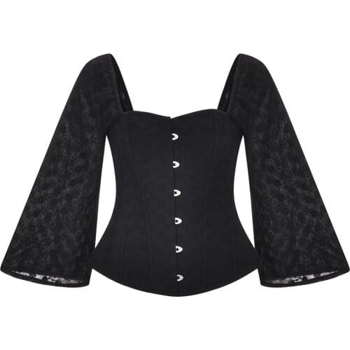 Sexy Lingerie Women Corset Bustier Top Overbust Sexy Nightclub Clothing Steampunk Gothic Long Sleeves Corsets Costume Plus Size