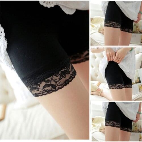 New Fashion Summer Women Short Elastic Lace Pants Safety Shorts Solid Sexy Lace Underwear White Black Bottoming Shorts