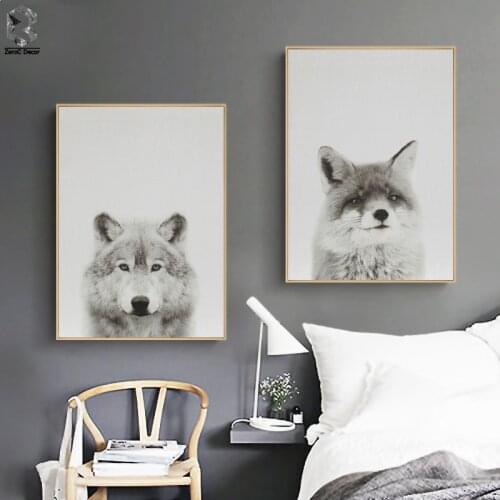 Nordic Fox Canvas Art Prints and Posters Decorative, Wall Art Wolf Paintings Picture for Kids Bedroom Home Decor