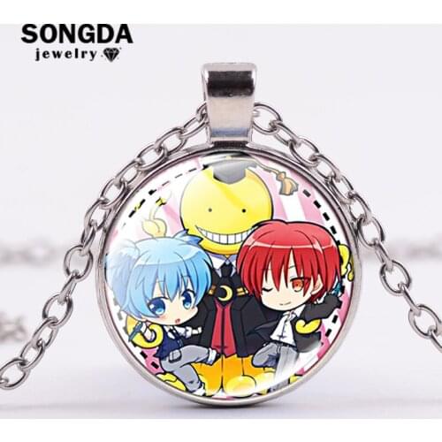 SONGDA Assassination Classroom Necklace Korosensei Shiota Nagisa Akabane Karuma Anime Figures Glass Photo Cabochon Pendant Gift