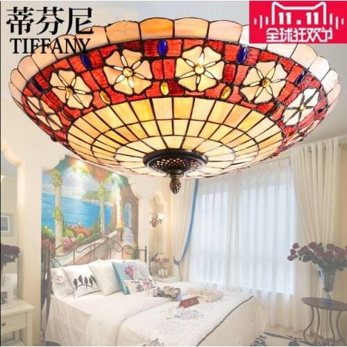 16inch Mediterranean retro Tiffany ceiling light stained glass shell lamp bedroom dining room lamp