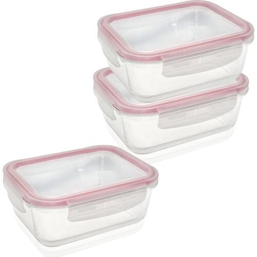 The Mia 3'lü Set Glass Storage Container 370 ml Pink