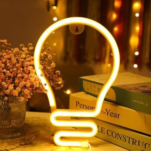 LED Neon Light Bulb Shape Neon Sign Lights Idea Bulbs Neon Led Lamp Wall Lamps For Aesthetic Room Decor Gifts