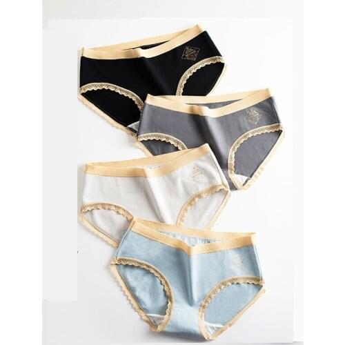 Women Cotton Panties Sexy Lace Briefs Underwear 4PCS Female Soft Panty Low Waist Womens Lingerie Breathable Underpants