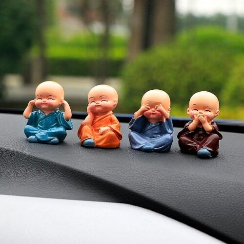Car Ornaments 4Pcs/Set 4 Don't Resin Monks Maitreya Buddha Kung Fu Figure Doll Gift Auto Dashboard Decoration Pendants Charms