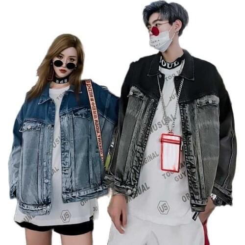 Streetwear Loose Baggy Denim Jacket Men and Women Oversized Casual Black Gray Washed Fabric Plus Size Outwear Coat Man Clothing