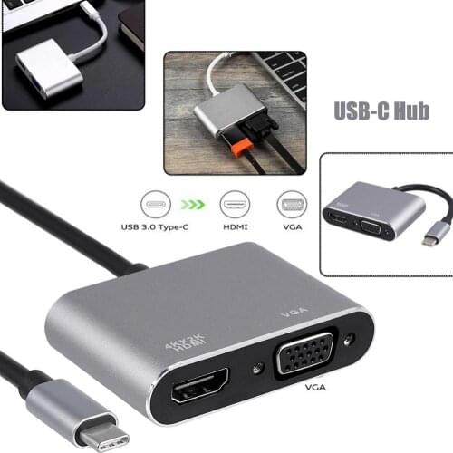 Universal USB 3.1 Type C to VGA HDMI-compatible 4K Converter Cable Adapter Cord Port HUB