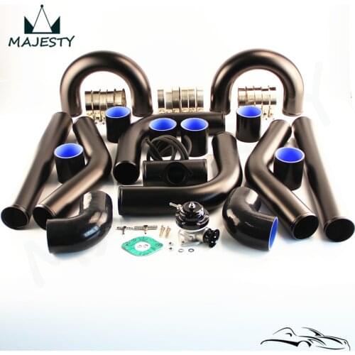 2.25" 57mm Universal Intercooler Pipe Piping Kit + BOV Turbo Blow Off Valve Kit Black