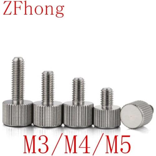 50pcs M3 M4 M5*5/6/8/10/12/15/20 Steel with nickel plated Knurling Flat Head Knurled Thumb Screw Hand Tighten Computer Screws