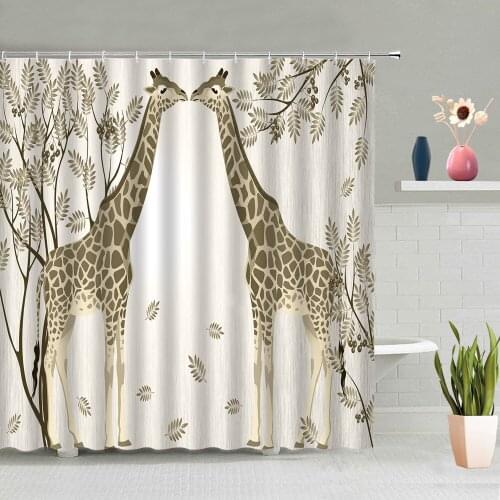 Giraffe Shower Curtain Color Printing Pattern Bathroom Decoration Bath Curtains Screen Washable Hanging With Hook Set Home Decor