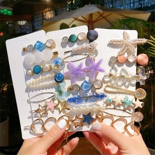 1/3/4/7/8PC Fashion New Pearl Hair Clip Geometric Hairpins Set Women BB Side Clip Hair Styling Tools Hair Accessories Barrettes