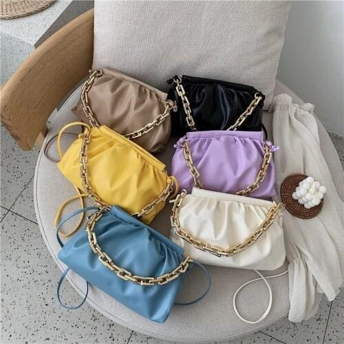 Fashion Thick Chains Shoulder Bag Female Soft PU Leather Crossbody bag Designer Pleated Cloud Handbag Luxury Purse Clutch Bolsas