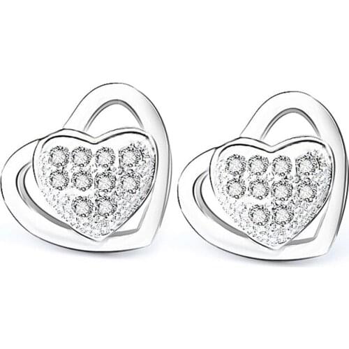 GNE1046 100% Fine 925 Sterling Silver Earring Beauty Lovely Crystal Love Heart Women Stud Earrings High Quality Fashion Jewelry