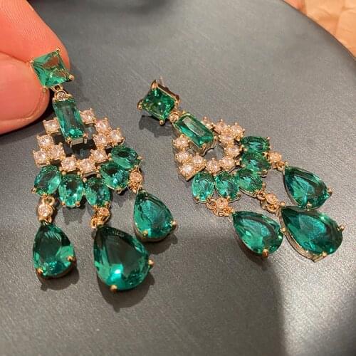 Bilincolor Fashion Green Cubic Zirconia Tassel Drop Earring for Women