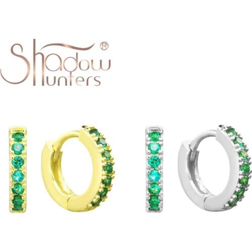 SHADOWHUNTERS Authentic 925 Sterling Silver Women Hoop Earrings Shining Green Zircons Huggies For Trendy Jewelry Dainty Earrings