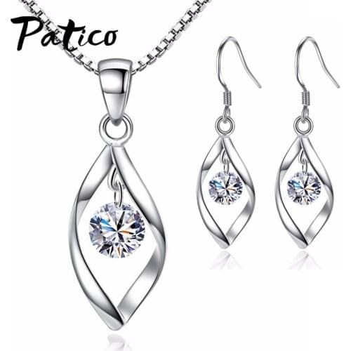 New Brand Korean Women 925 Sterling Silver Necklaces Earrings Sets Cubic Zirconia Ear Rings Pendant Necklaces Bridal Jewelry