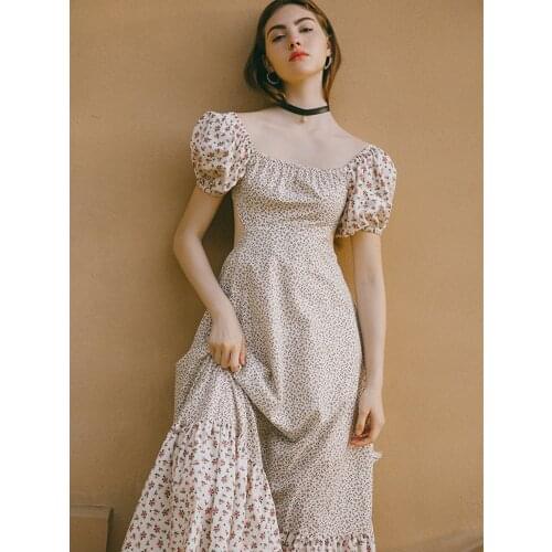 Women Summer Vintage Elegant Sexy Backless Bandage Korean Sweet Fresh Floral Print Cotton Bohemian Beach Long Dress