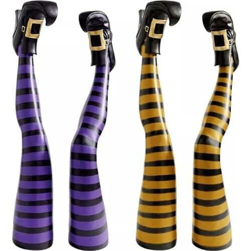 1 Pair Halloween Evil Witch Legs Props Upside Down Wizard Feet with Boot Stake Ornament Decoration for front Yard Lawn Dropship