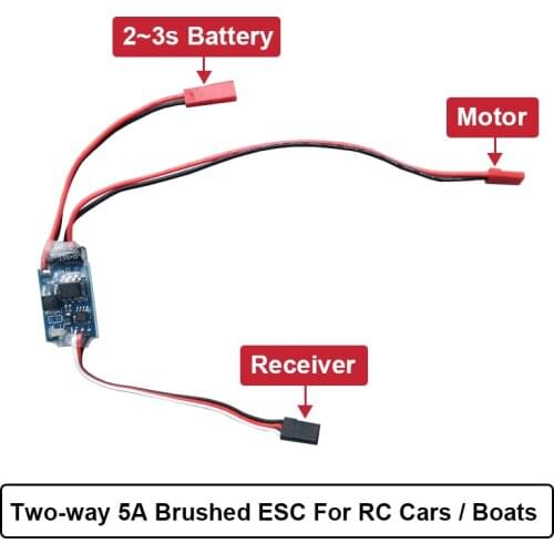 1PCs Two-way 5A ESC 2S-3S Lithium Battery Brushed ESC Forward/Backward Speed Controller for DIY RC Cars / Boats Spare Part