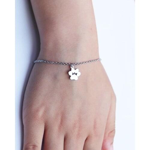 1 Pc Simple Cat Paw Prin Love Stainless Steel Bracelet Love Charms For Cute Women Girls Kids Princess Fashion Jewelry Lucky Gift